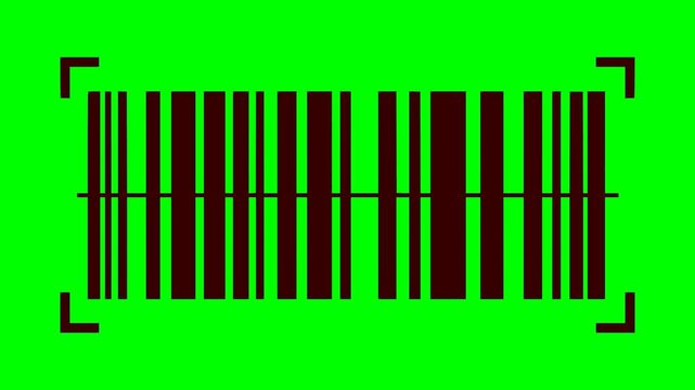 digital barcode scanning animation with a flashing red laser light effect. Isolated graphics asset on a solid chroma key green screen background for easy video compositing and editing