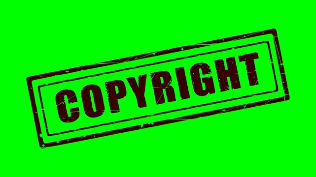 black copyright stamp with flashing red light effect on chroma key green screen background for video editing projects