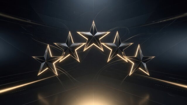 Five Glowing Gold Stars on Dark Background for Success