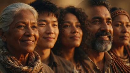 Fototapeta premium Diverse Multigenerational Group Portrait in Golden Light