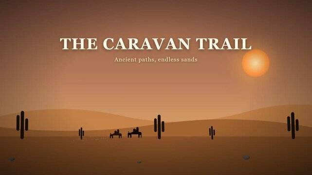 Minimalist Desert Caravan Trail Illustration with Sunset