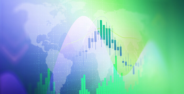 Global Financial Market Fluctuations: A dynamic abstract graphic depicting the volatility of global financial markets with a world map overlay and fluctuating stock market charts.