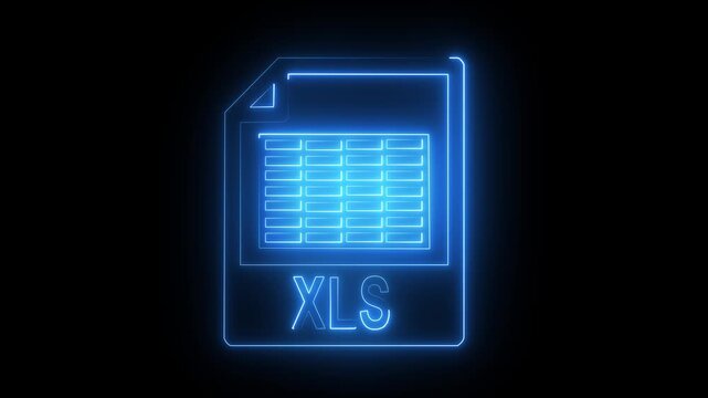Glowing neon XLS file document icon isolated on black background. XLS file icon flat style document icon. Excel file symbol. Suitable for technology, office, business presentations or design projects