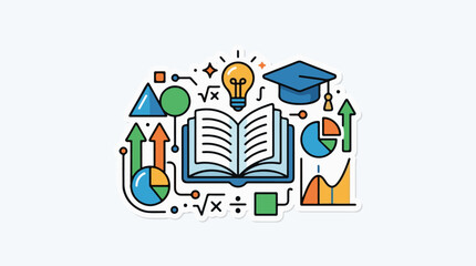 Obraz premium A colorful illustration of an open book surrounded by various educational symbols (3)