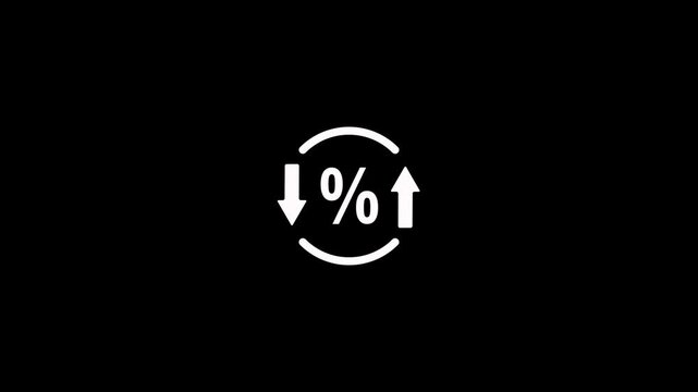 Percentage icon of silhouette quality up and down moving arrows animation on black background. Percentage sign icon for financial interest rates and market trends with alpha channel