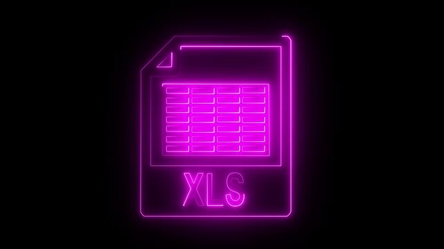 Glowing neon XLS file document icon isolated on black background. XLS file icon flat style document icon. Excel file symbol. Suitable for technology, office, business presentations or design projects