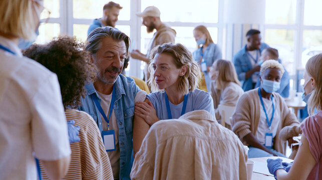 Community Engagement and Networking: Diverse Group Participants Unite in Indoor Nonprofit Workshop Event