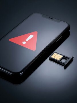 Smartphone with warning symbol and ejected sim card