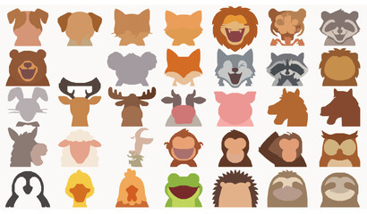 Fototapeta premium Funny Colorful Cartoon Animal Faces Collection for Kids and Mascot Design
