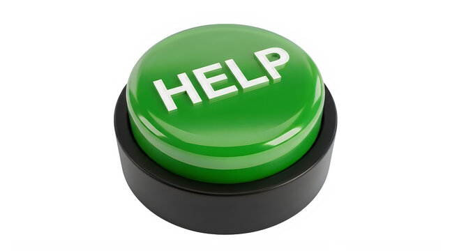 Green help button isolated on transparent background emergency assistance concept