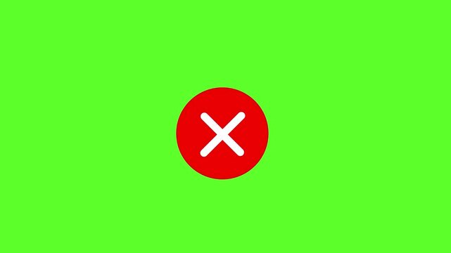 Animated red circle with white cross isolated on green screen background, for easy chroma, key compositing and, motion editing projects, for user interface, and alerts