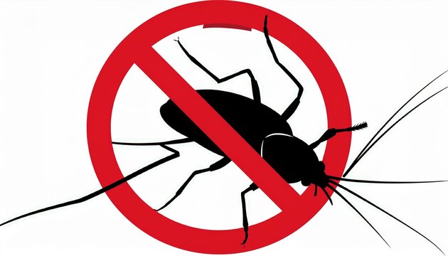 black silhouette of insect pests stop insects sign mosquito rat cockroach in red forbidding circle flea insect
