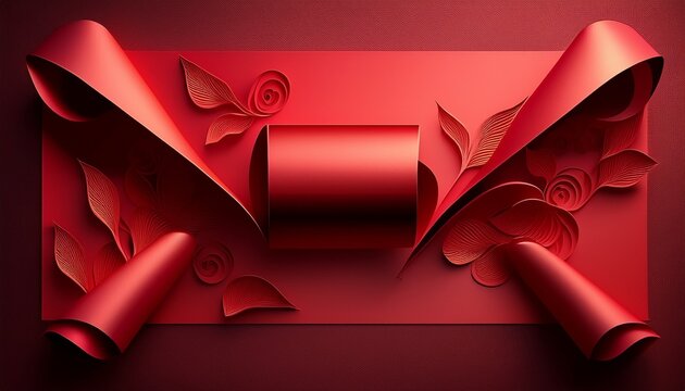 3d red paper scroll