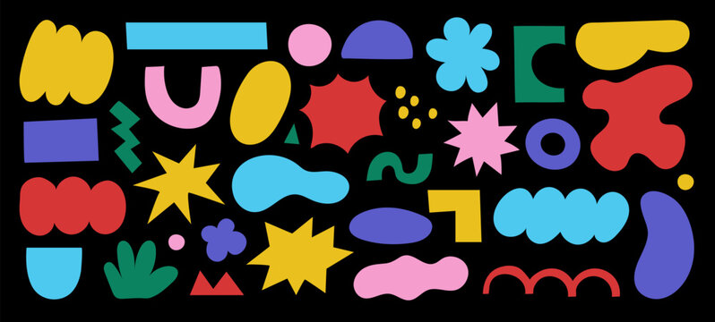 Abstract shapes and doodles set. Cute naive symbols, hand drawn fancy bold organic shapes. Vector