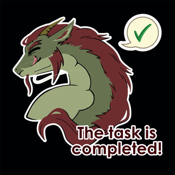 Task Completed Dragon Sticker | Funny Designer Success Cartoon Meme