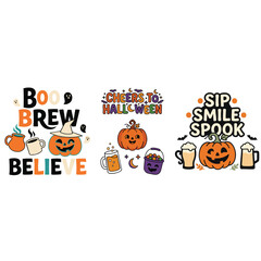 Fototapeta premium Halloween pumpkin beer and coffee stickers
