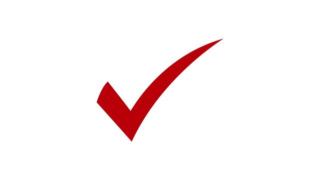 Minimalist red checkmark animation on a clean white background, representing successful completion, verified status, approval, correct choice, positive feedback, and task done concept