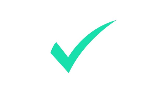 Minimalist animated green checkmark symbol isolated on a clean white background, for user interface, task completion confirmation, success notification, and, digital approval process
