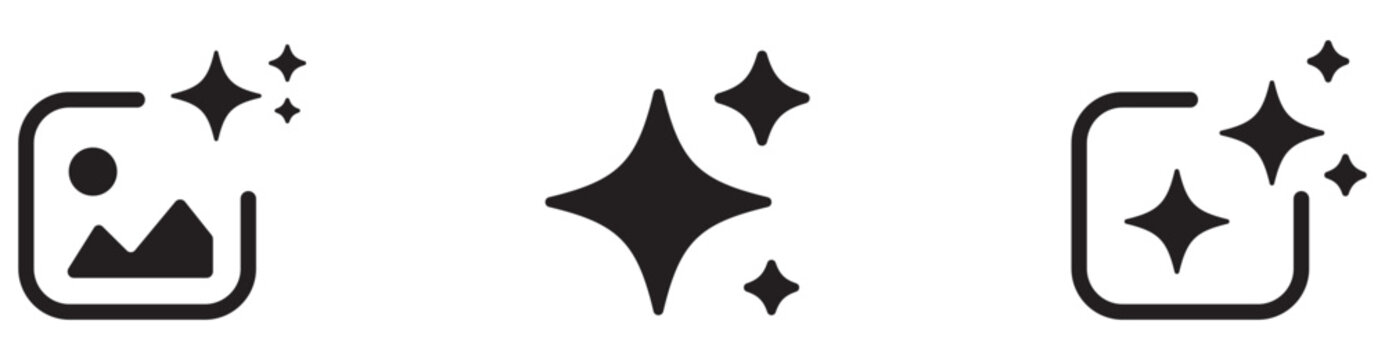 Set of AI generate icon. AI sparkle star with square icon. Artificial intelligence technology and Machine learning concept. Generate symbol for application and web. Vector illustration.