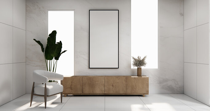 Cabinet wooden design on modern room japanese.3D rendering