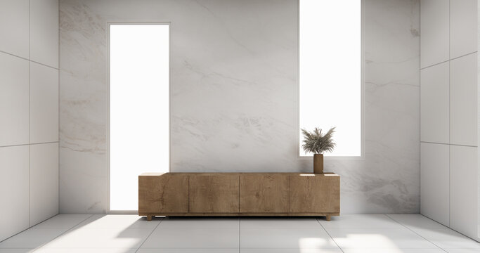 Cabinet wooden design on modern room japanese.3D rendering