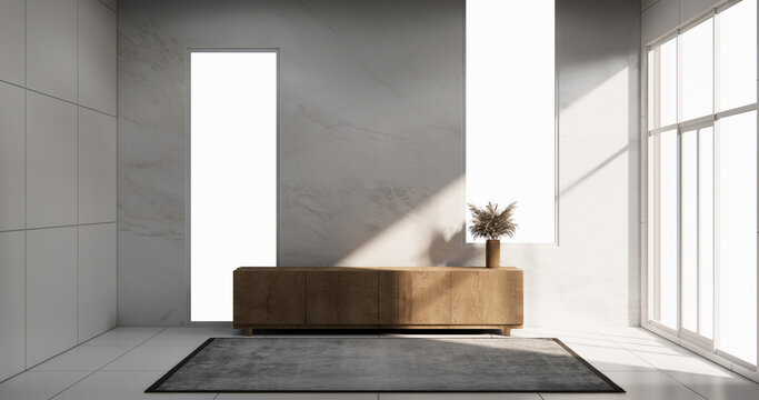 Cabinet wooden design on modern room japanese.3D rendering