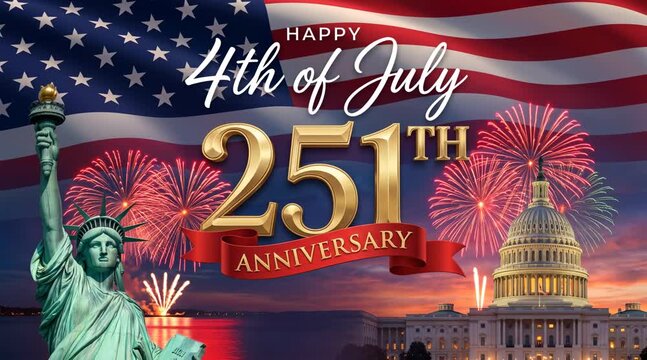 Happy 4th of July greeting with lettering for America's 251st Independence Day in 2027