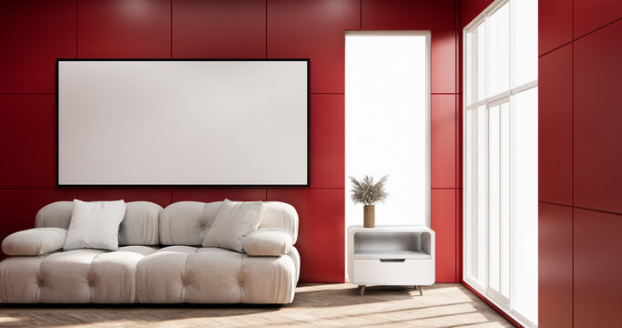 Red modern room,minimal designs. 3d rendering
