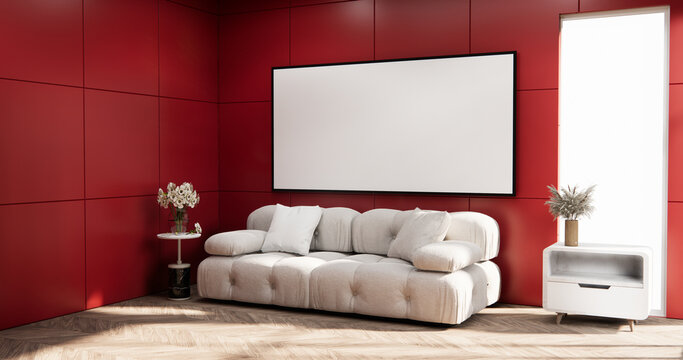 Red modern room,minimal designs. 3d rendering