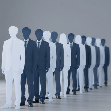 Blueprint Collage Youth. People In Silhouette, Lined Up