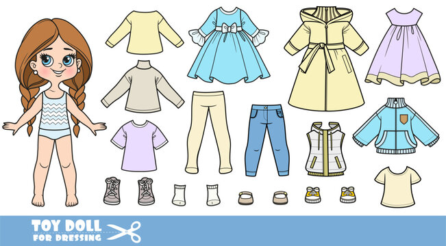 Cartoon girl and clothes separately -  dresses, tights, longsleeve, jeans and sneakers