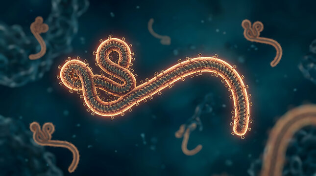 Microscopic View of Dangerous Ebola Virus Particles Floating Within Human Biological Fluid