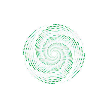 Abstract dotted spiral circle illustration background digital art design. Green circle half tone art work