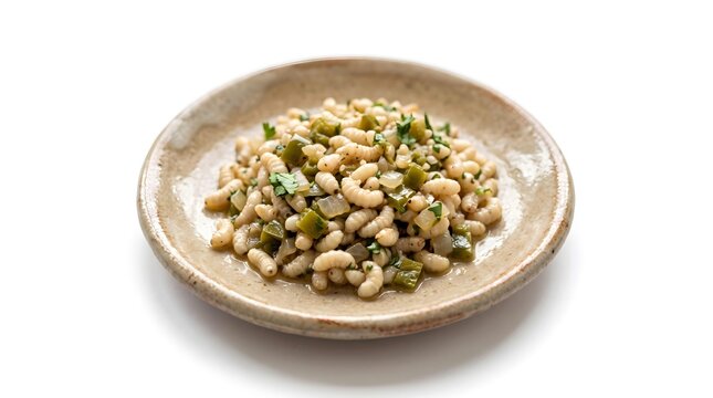 Traditional mexican escamoles ant larvae dish on a rustic plate