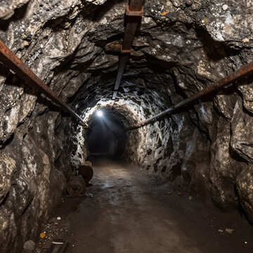 Soft Shading Mine Abandoned. Perspective Shot Of An Underground Mine Passage
