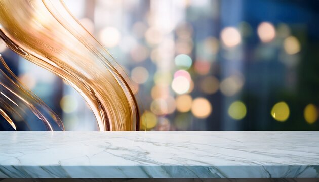 long banner design selective focus elegance product display background with marble top with long big abstract glass