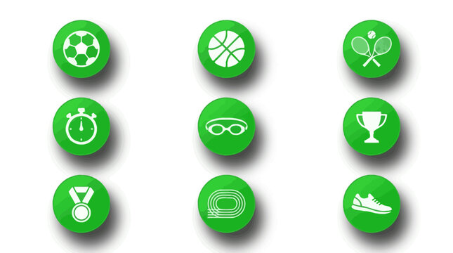 Set of Green Circular Sport and Fitness Activity Icons for Athletic Competition Web Projects