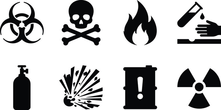Hazard warning icons set for chemical safety and toxic danger