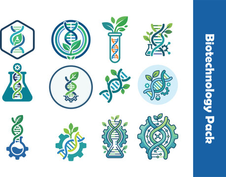 Bio Engineering and Science Icons Pack, Eco Friendly Tech, Genetic Modification Concepts