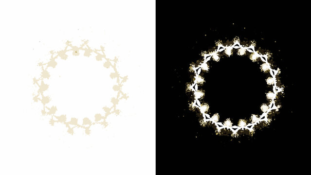 Golden particle ring on white and black backgrounds a dual tone circular arrangement auric background