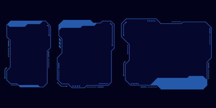 Set of blue futuristic digital interface frames for sci-fi ui design and data display elements