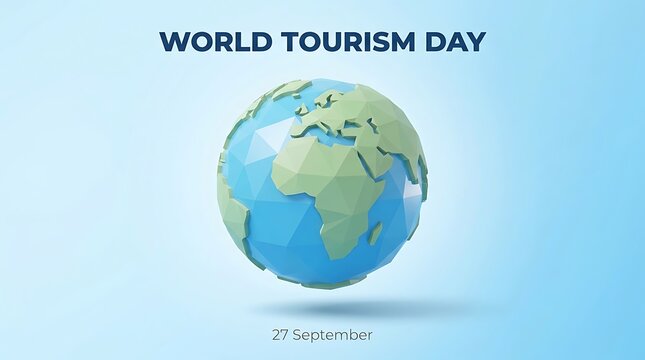 World tourism day low poly globe illustration for travel vacation promotion