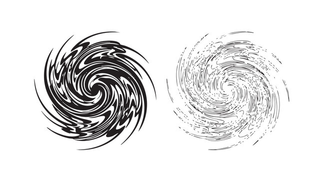 black silhouette with line art vector of swirling vortex abstract forms