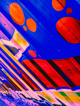 Psychedelic Blue Abstract Graffiti Paint Drips Corrugated Metal Surface Urban Decay Background Neon Pink Blobs Surreal Art Texture