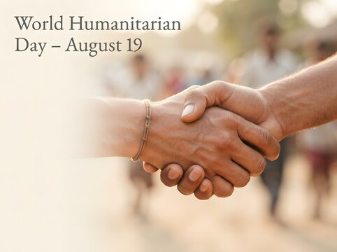 People shaking hands for world humanitarian day on august 19 celebration concept design