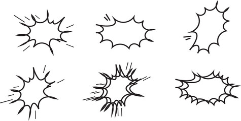 Comic Explosion Burst Shapes Set. Hand Drawn Boom, Bang, Starburst and Impact Effect Doodles. Editable Vector Illustration © Sana