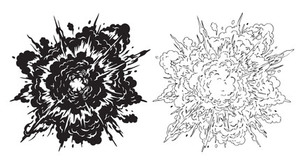 black silhouette with line art vector of a supernova explosion © Shamsul