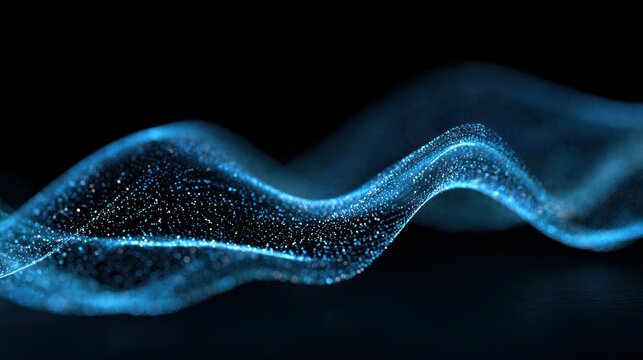Abstract blue glowing particles wave