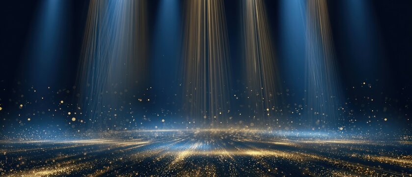Sparkling golden lights on dark blue background