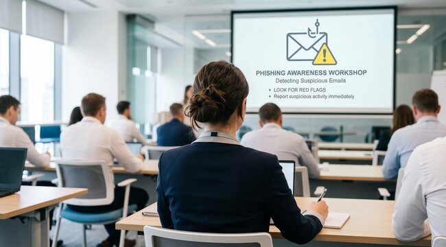 Employees Attending Phishing Awareness Workshop, Excellent for Email Security, Cybersecurity Training and Corporate Risk Prevention